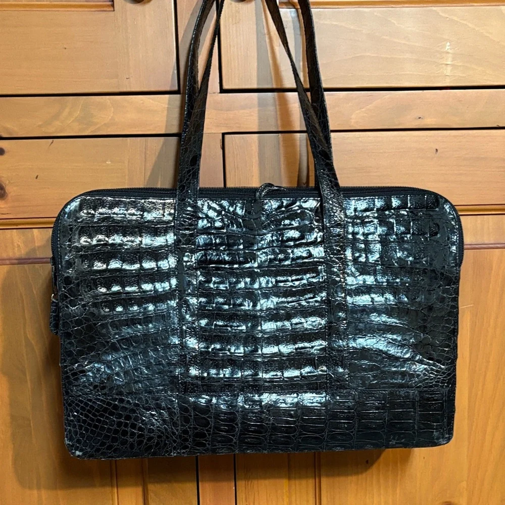 Nancy Gonzalez Glossy Black Crocodile Satchel - Picture 4 of 11